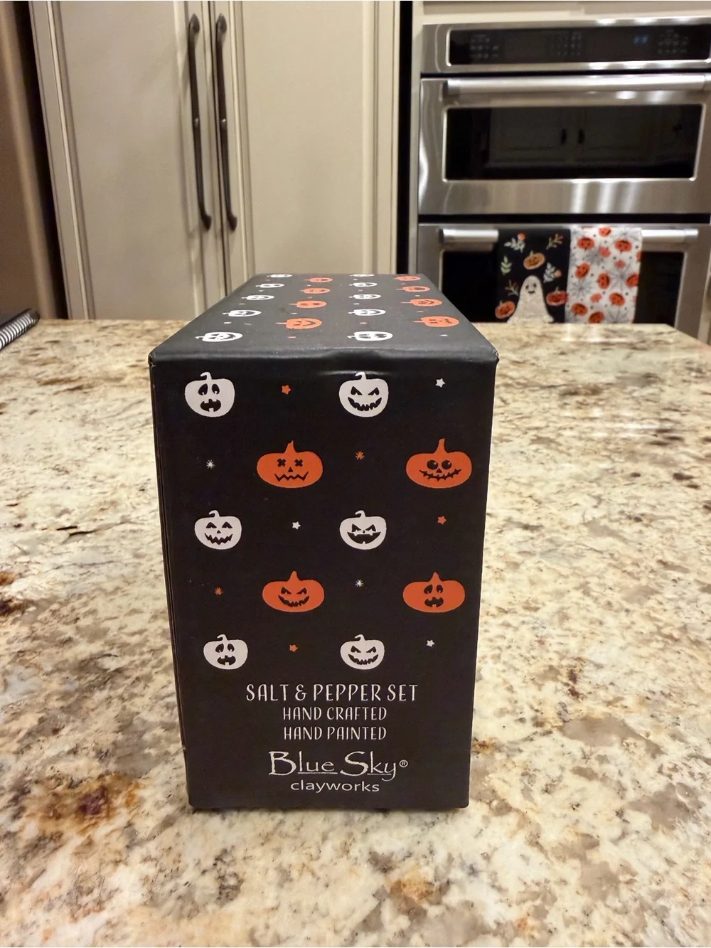 Blue Sky Halloween Ghost Salt & Pepper Set - White, Orange, Black